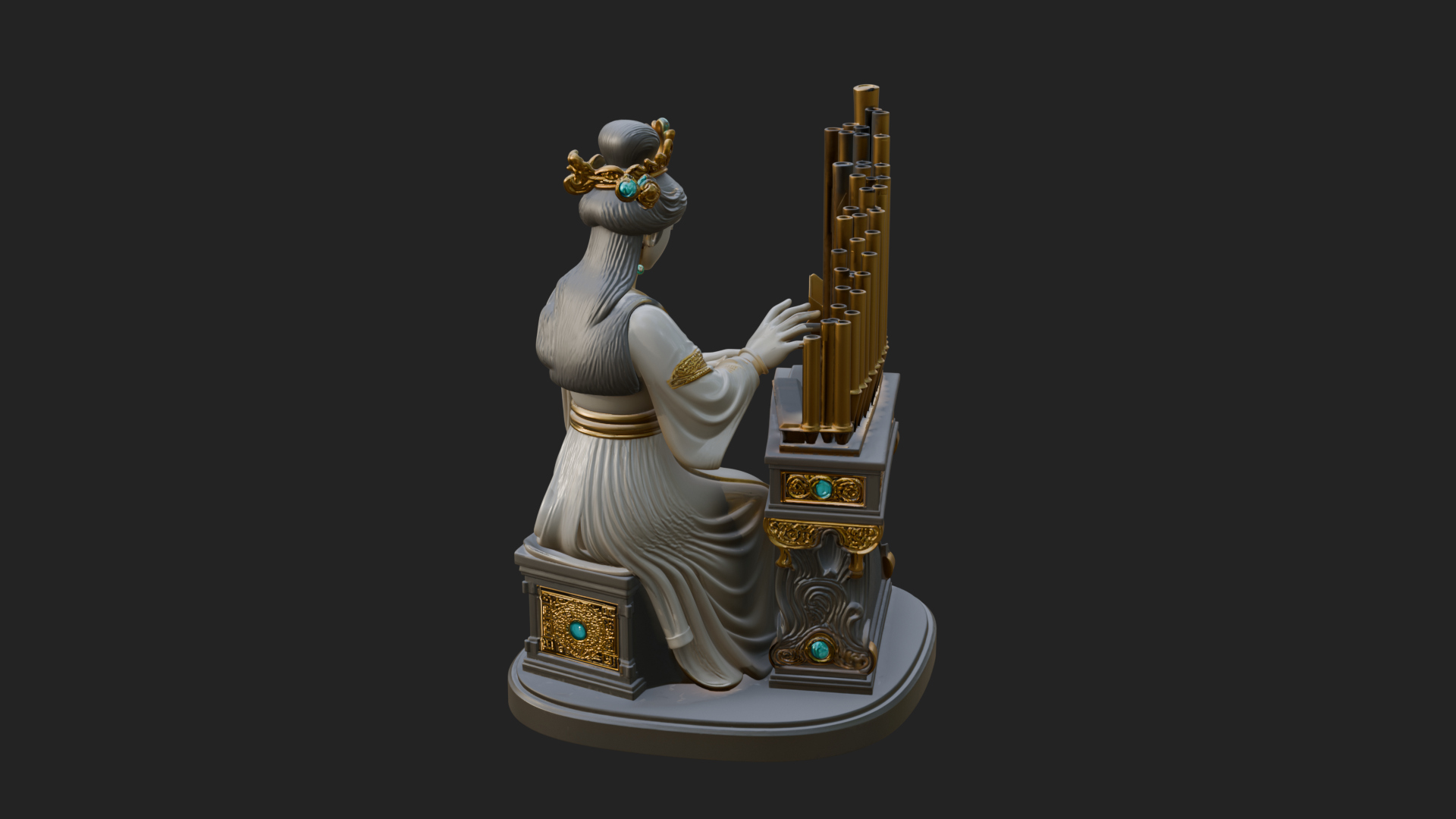 Crowned Saint at the Organ Statue Design 3 3D Print Model 3D Model