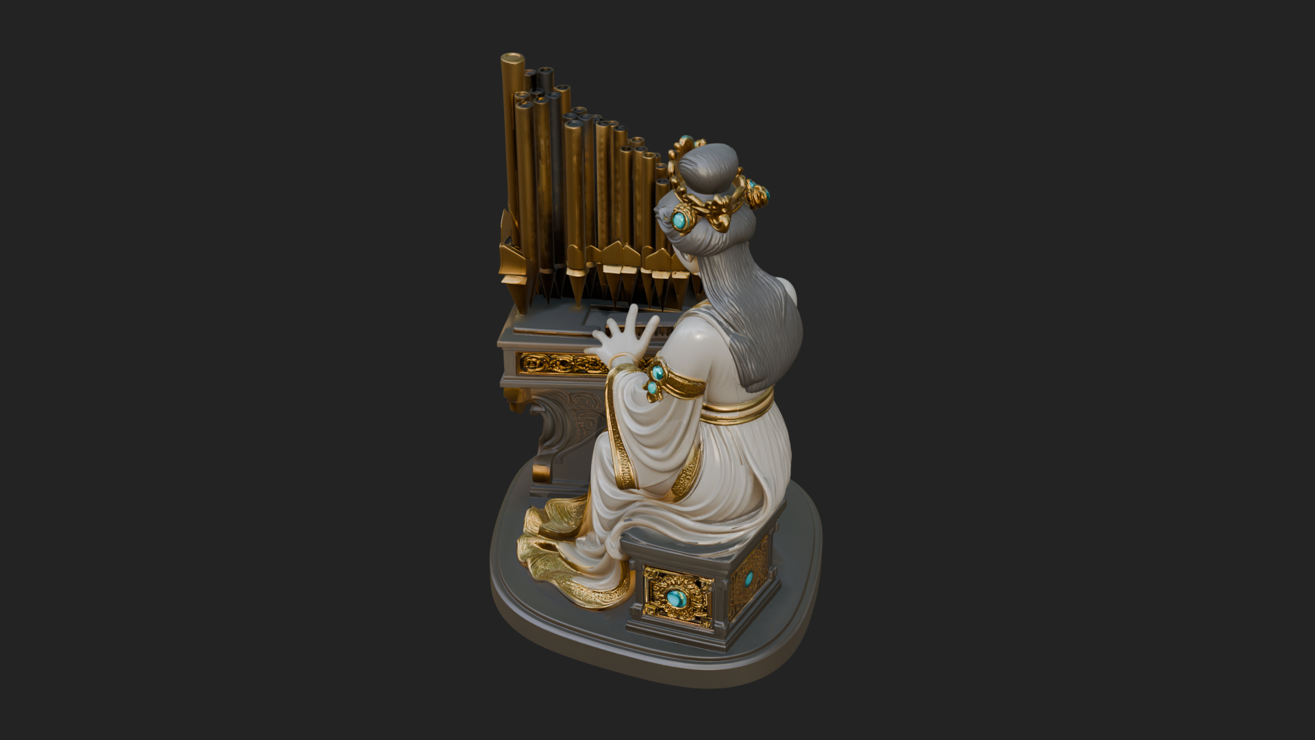 Crowned Saint at the Organ Statue Design 3 3D Print Model 3D Model