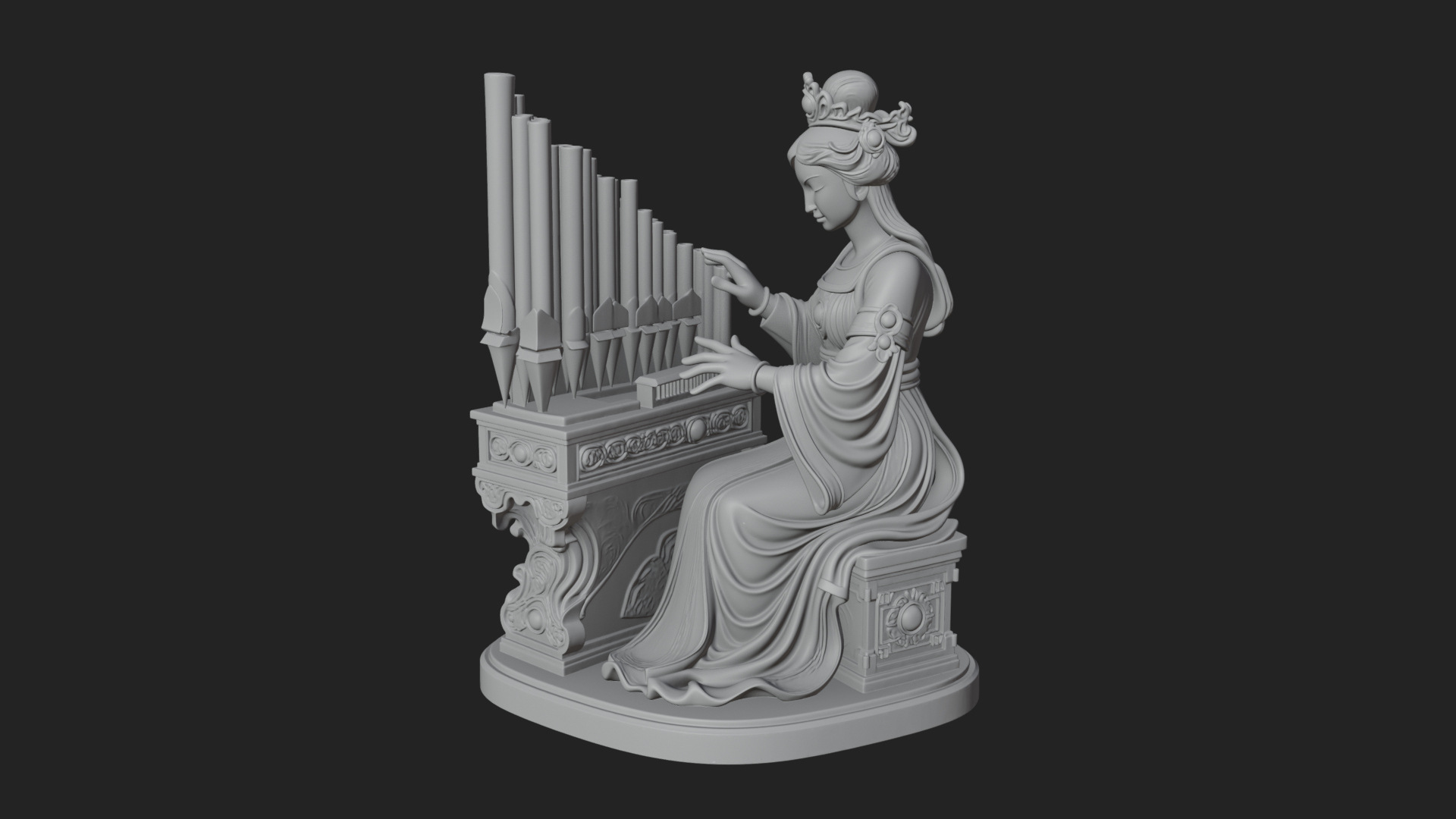 Crowned Saint at the Organ Statue Design 3 3D Print Model 3D Model