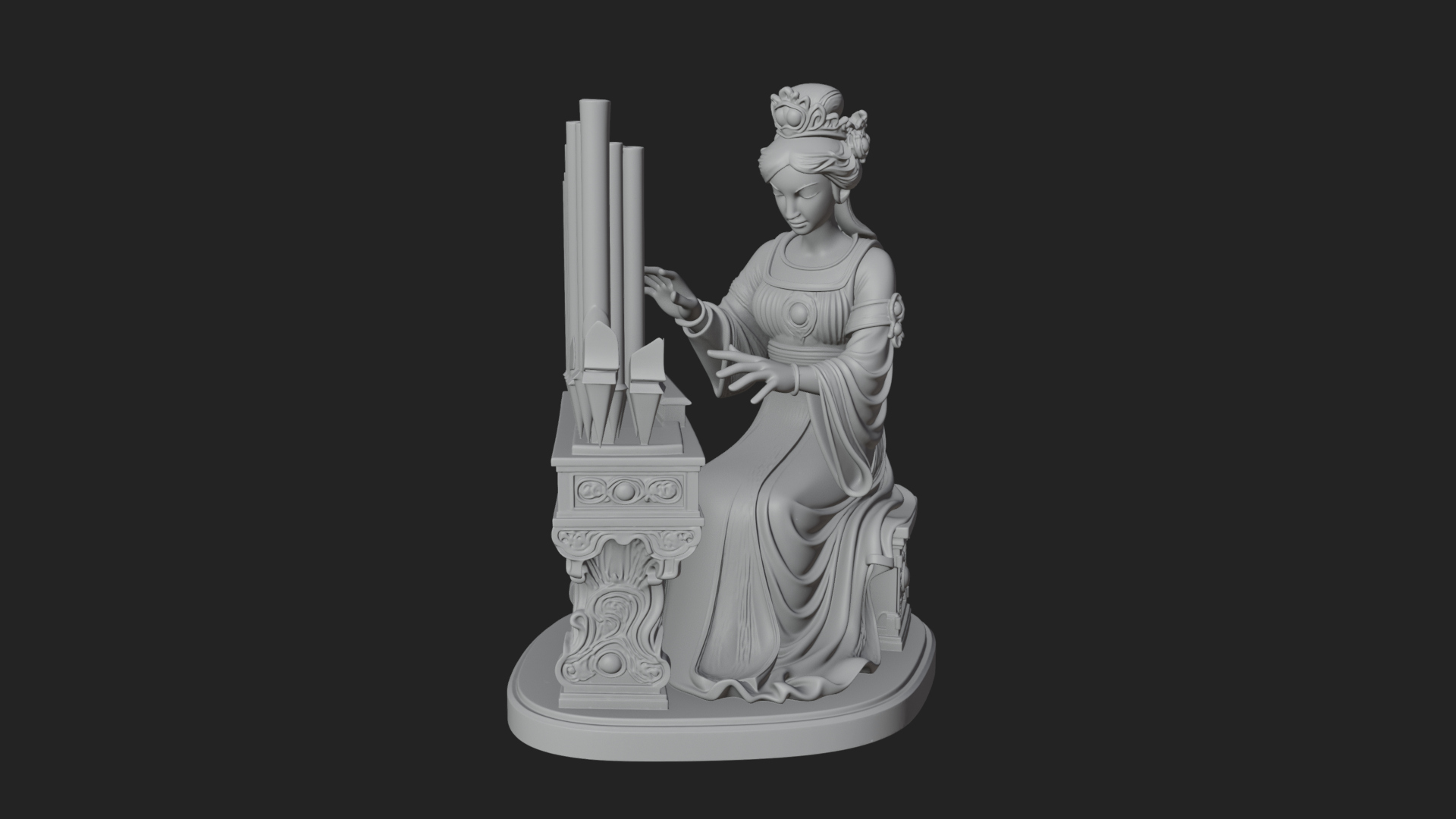 Crowned Saint at the Organ Statue Design 3 3D Print Model 3D Model