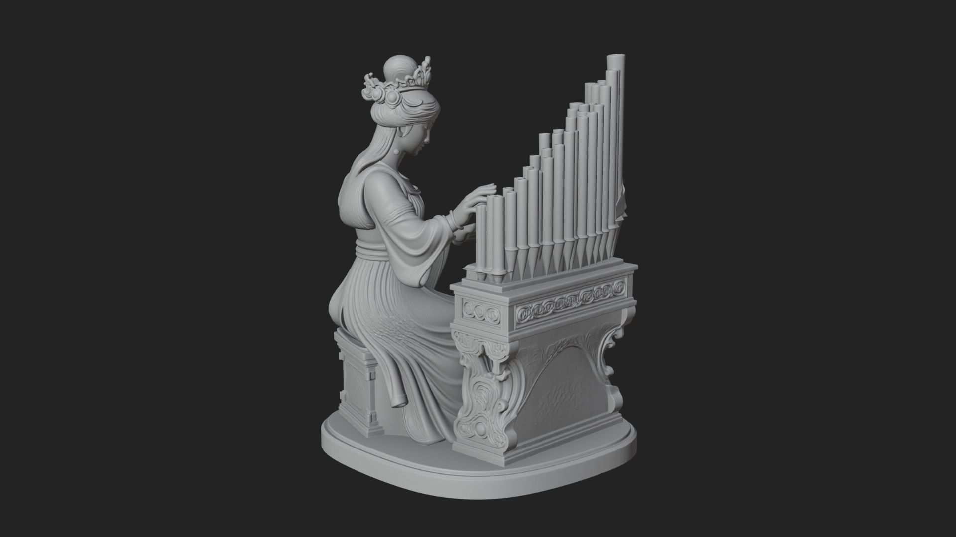 Crowned Saint at the Organ Statue Design 3 3D Print Model 3D Model