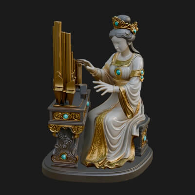 Crowned Saint at the Organ Statue Design 3 3D Print Model