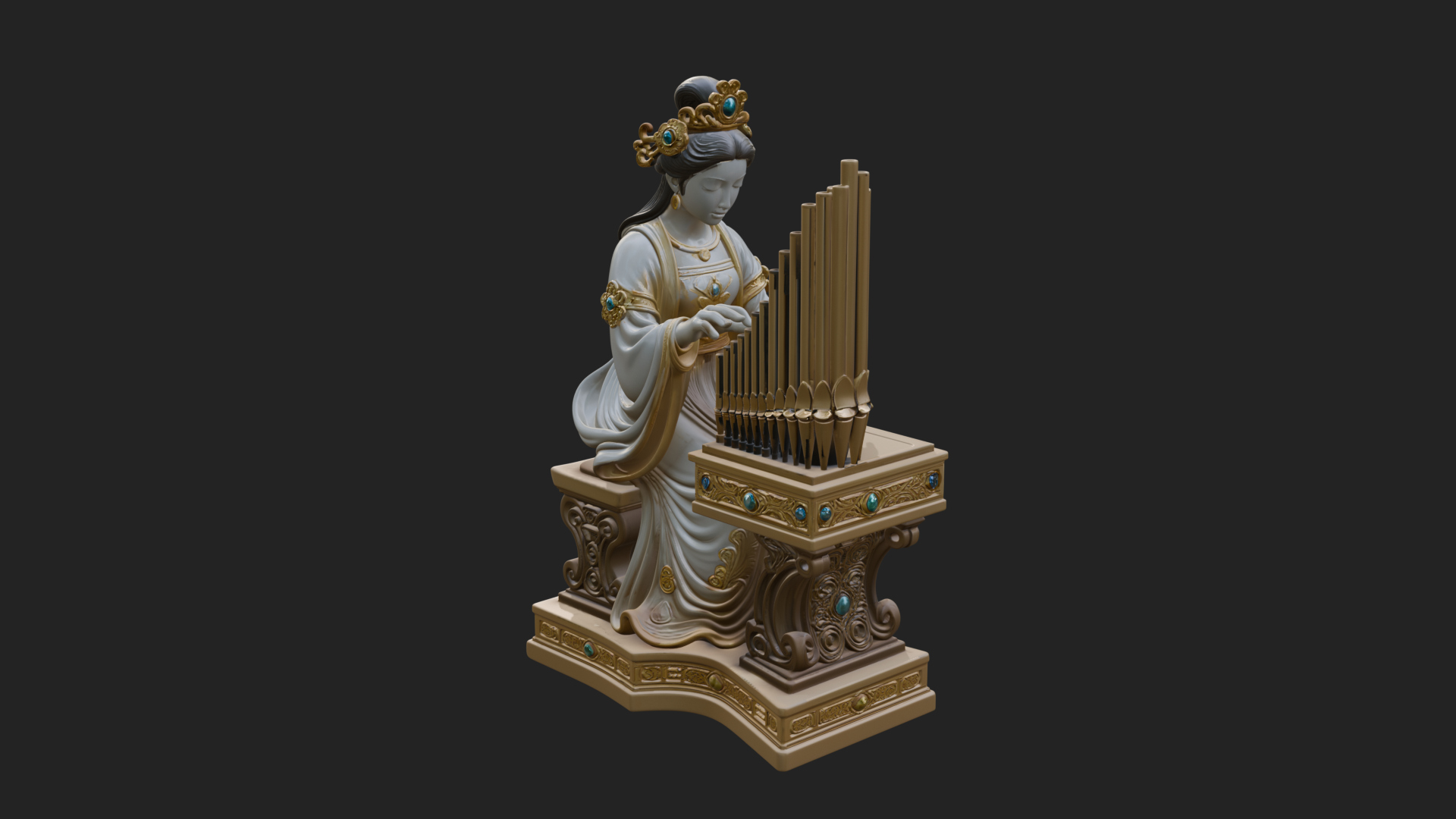 Crowned Saint at The Organ Statue Design 4 3D Print Model 3D Model