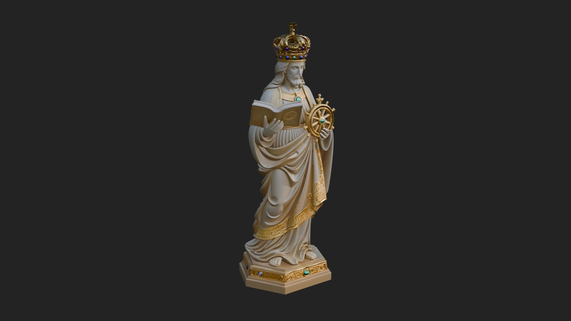 Crowned Saint with Book Statue Design 1 3D Print Model 3D Model