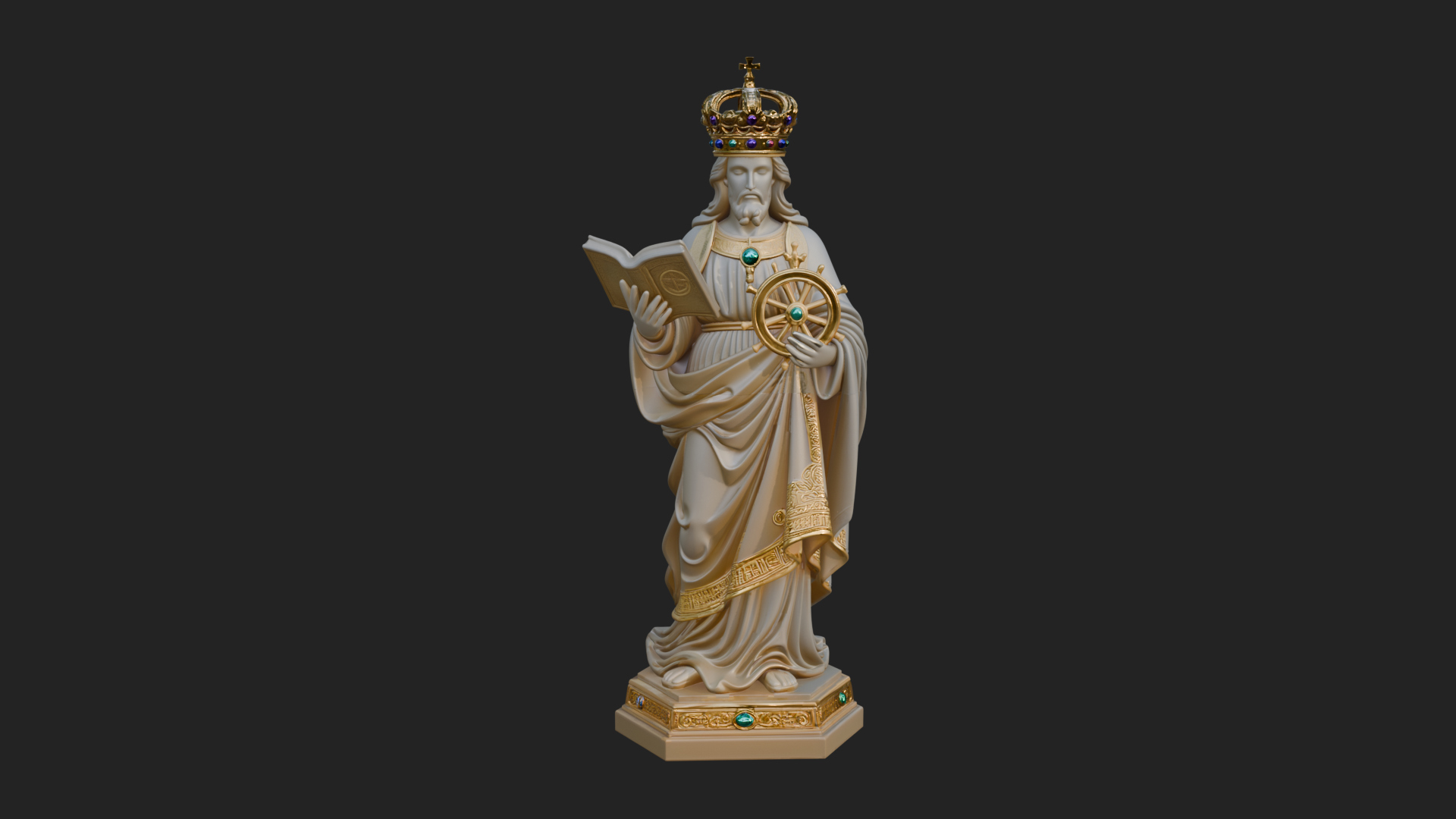 Crowned Saint with Book Statue Design 1 3D Print Model 3D Model
