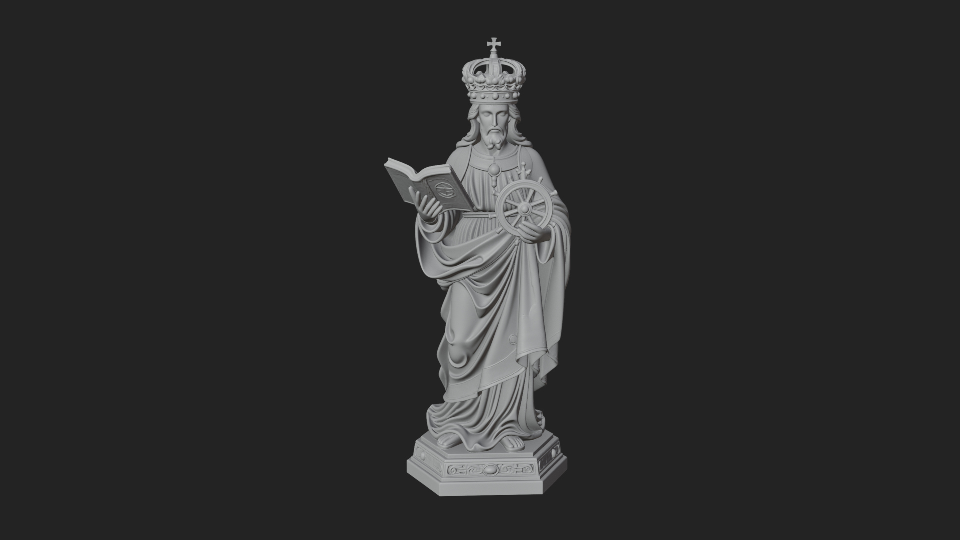 Crowned Saint with Book Statue Design 1 3D Print Model 3D Model