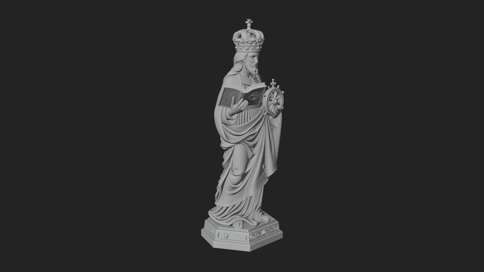 Crowned Saint with Book Statue Design 1 3D Print Model 3D Model