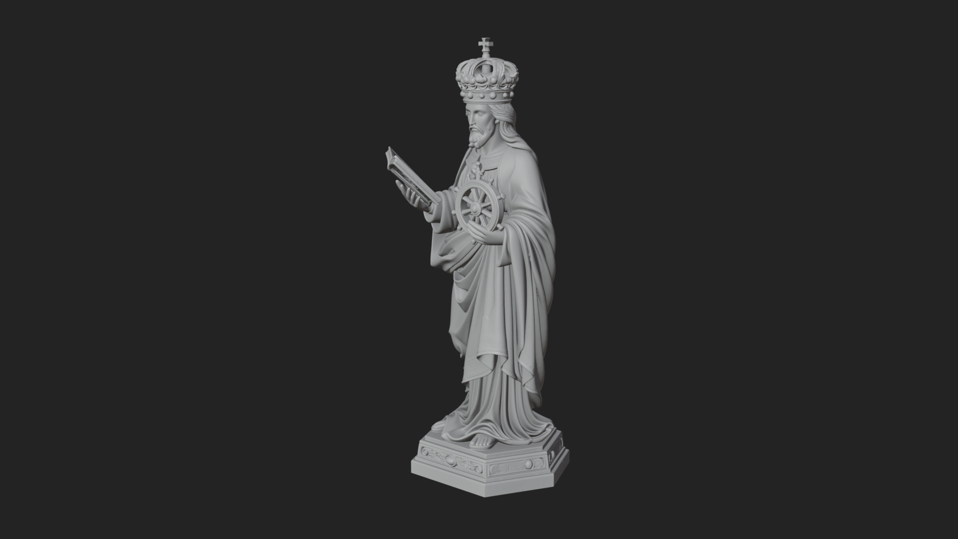 Crowned Saint with Book Statue Design 1 3D Print Model 3D Model