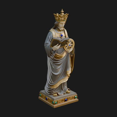 Crowned Saint With Book Statue Design 3 3D Print Model