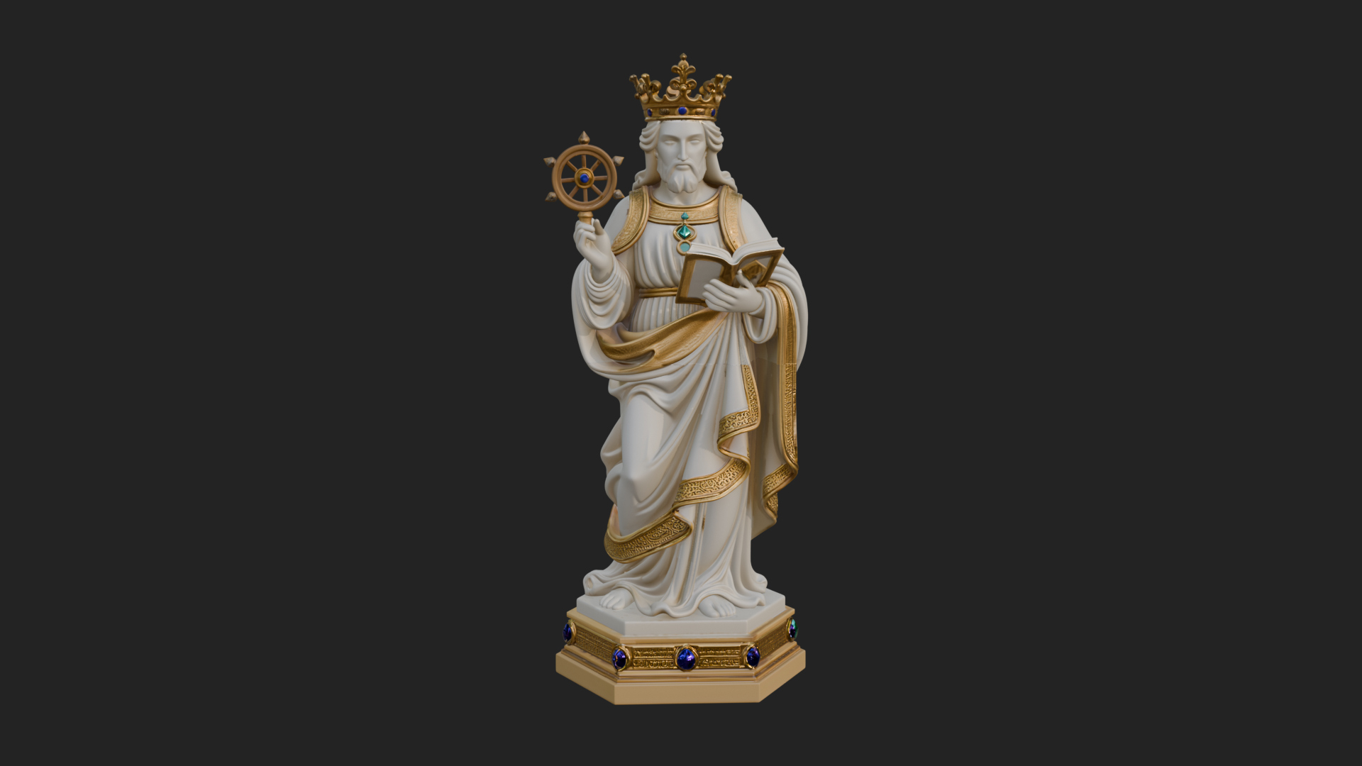 Crowned Saint With Book Statue Design 4 3D Print Model 3D Model