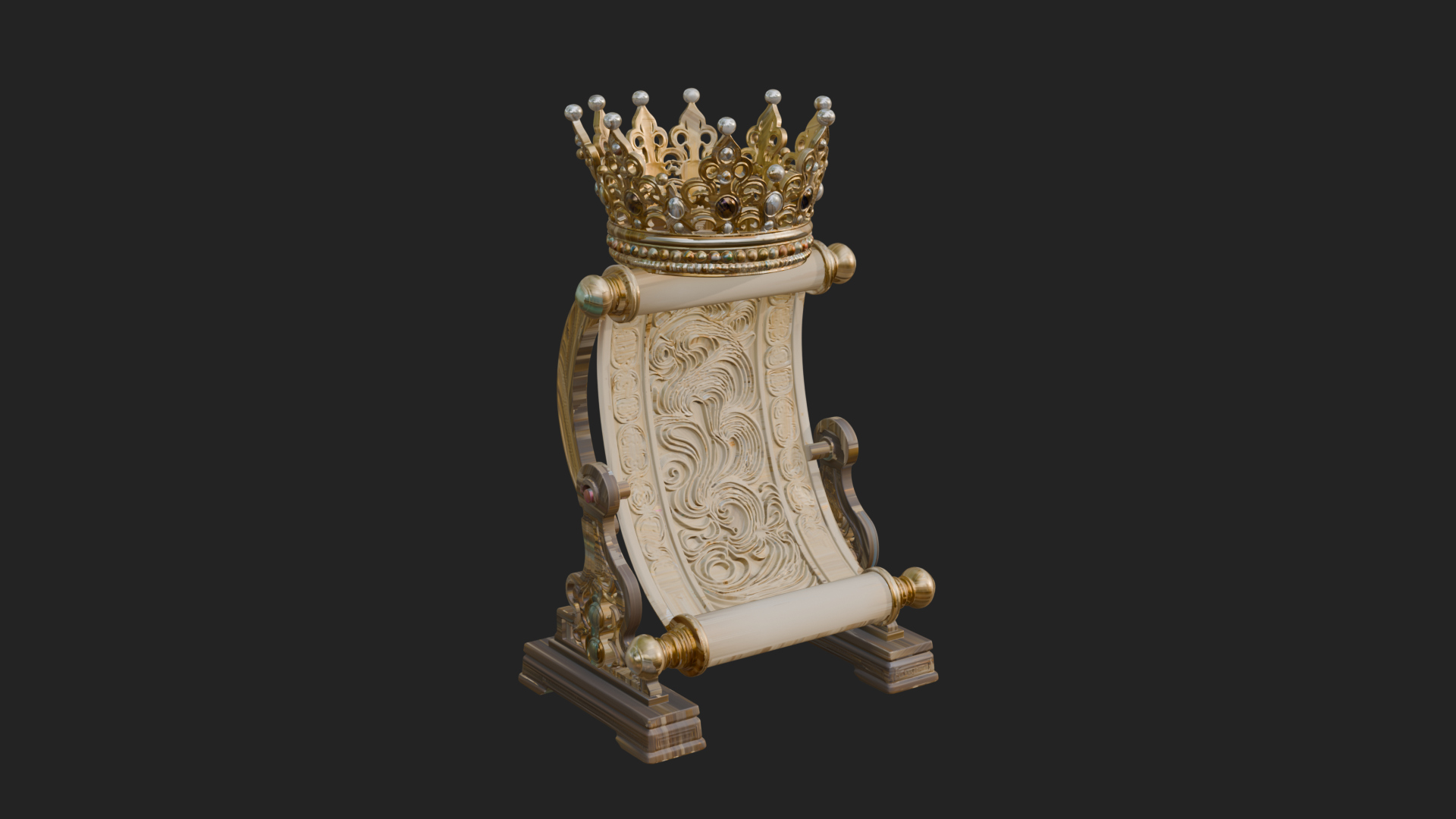 Crowned Scroll Holder Model Design 4 3D Print Model 3D Model