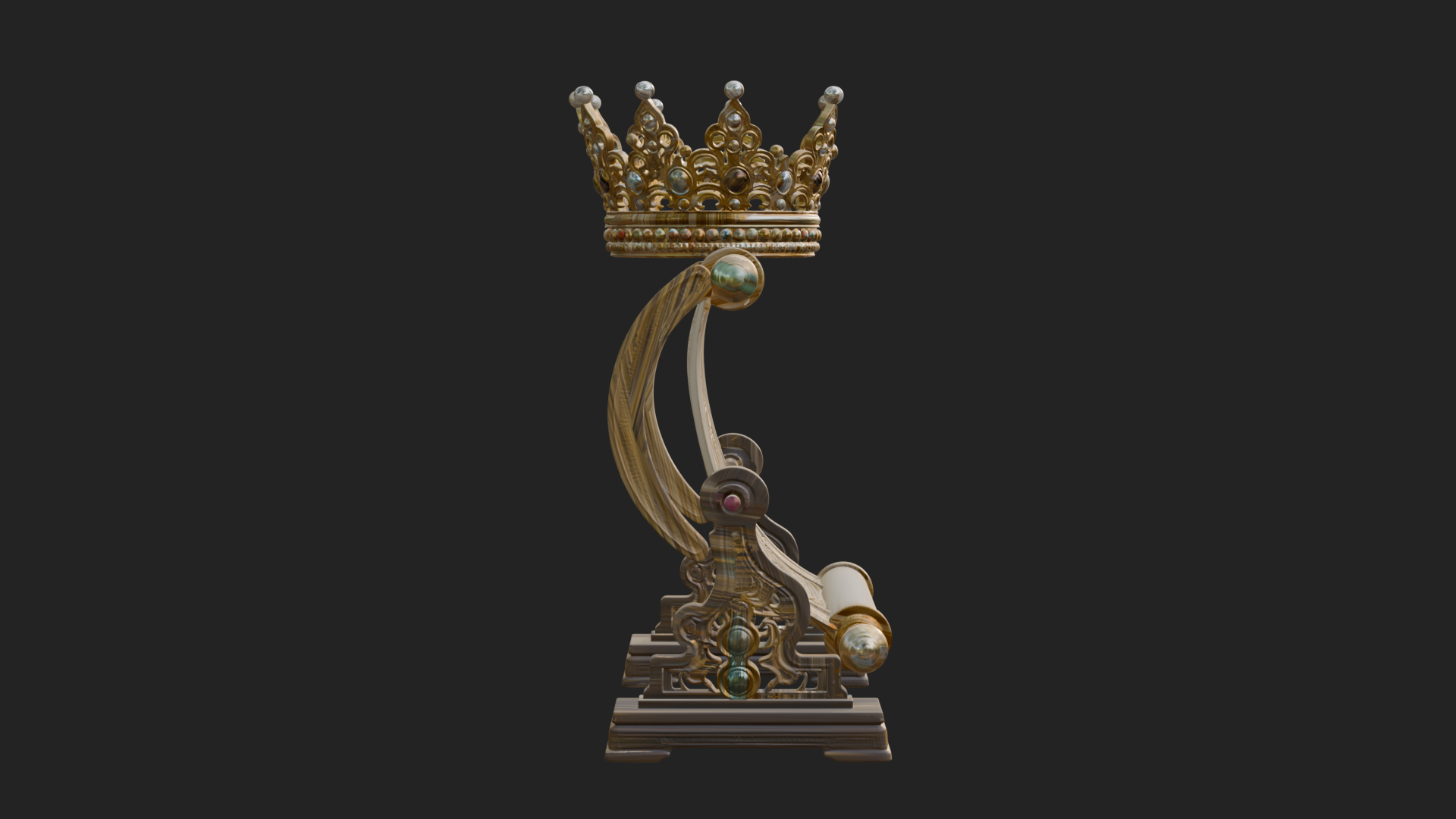 Crowned Scroll Holder Model Design 4 3D Print Model 3D Model