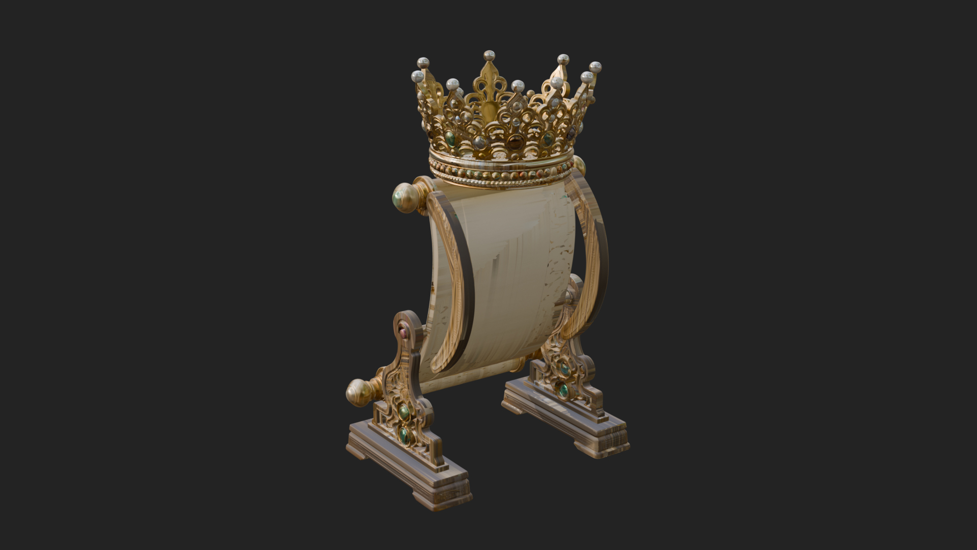Crowned Scroll Holder Model Design 4 3D Print Model 3D Model