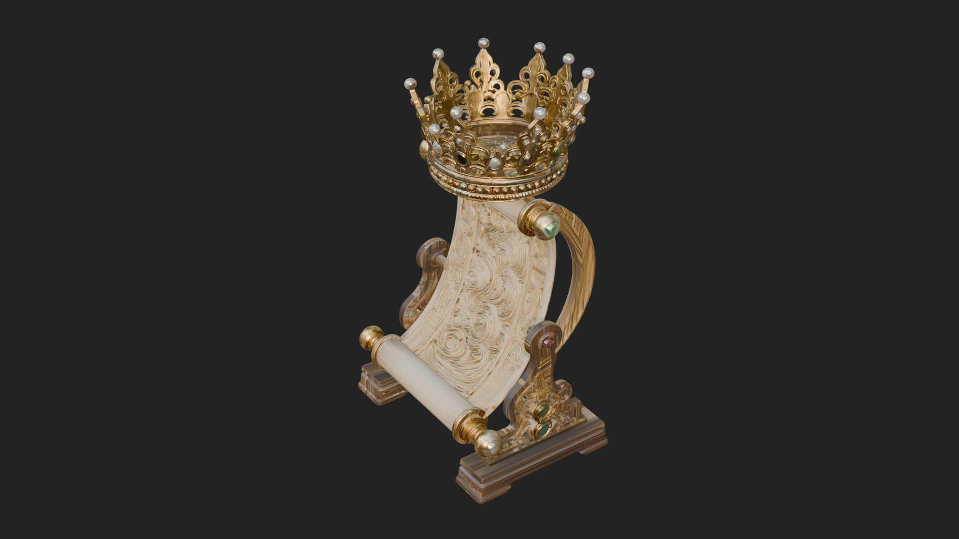 Crowned Scroll Holder Model Design 4 3D Print Model 3D Model
