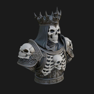 Crowned Skeleton King Bust Statue Design 10 3D Print