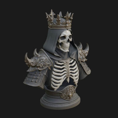 Crowned Skeleton King Bust Statue Design 11 3D Print