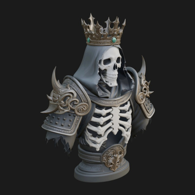 Crowned Skeleton King Bust Statue Design 12 3D Print