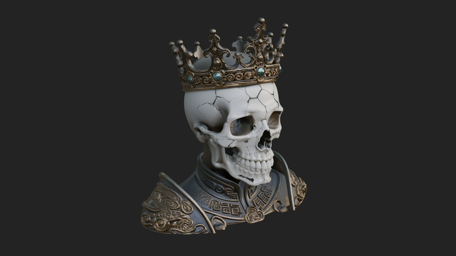 Crowned Skeleton King Bust Statue Design 13 3D Print 3D Model