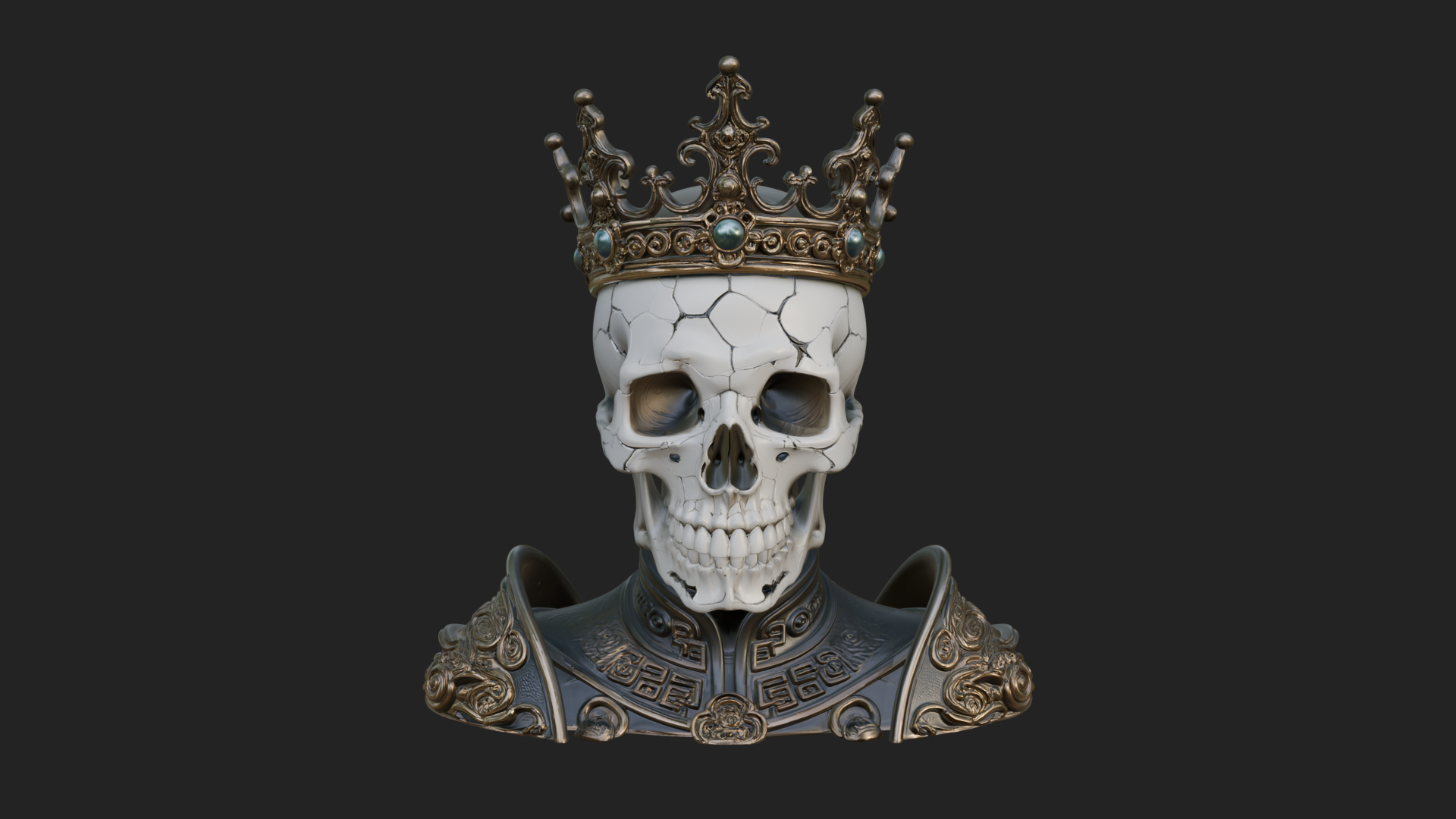 Crowned Skeleton King Bust Statue Design 13 3D Print 3D Model