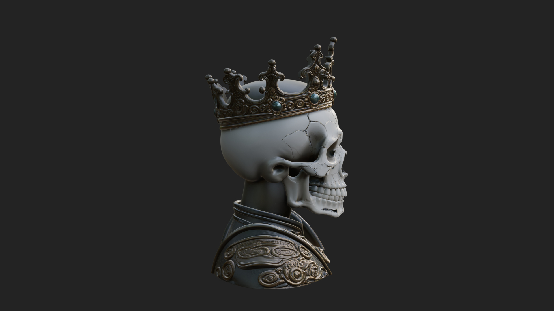 Crowned Skeleton King Bust Statue Design 13 3D Print 3D Model