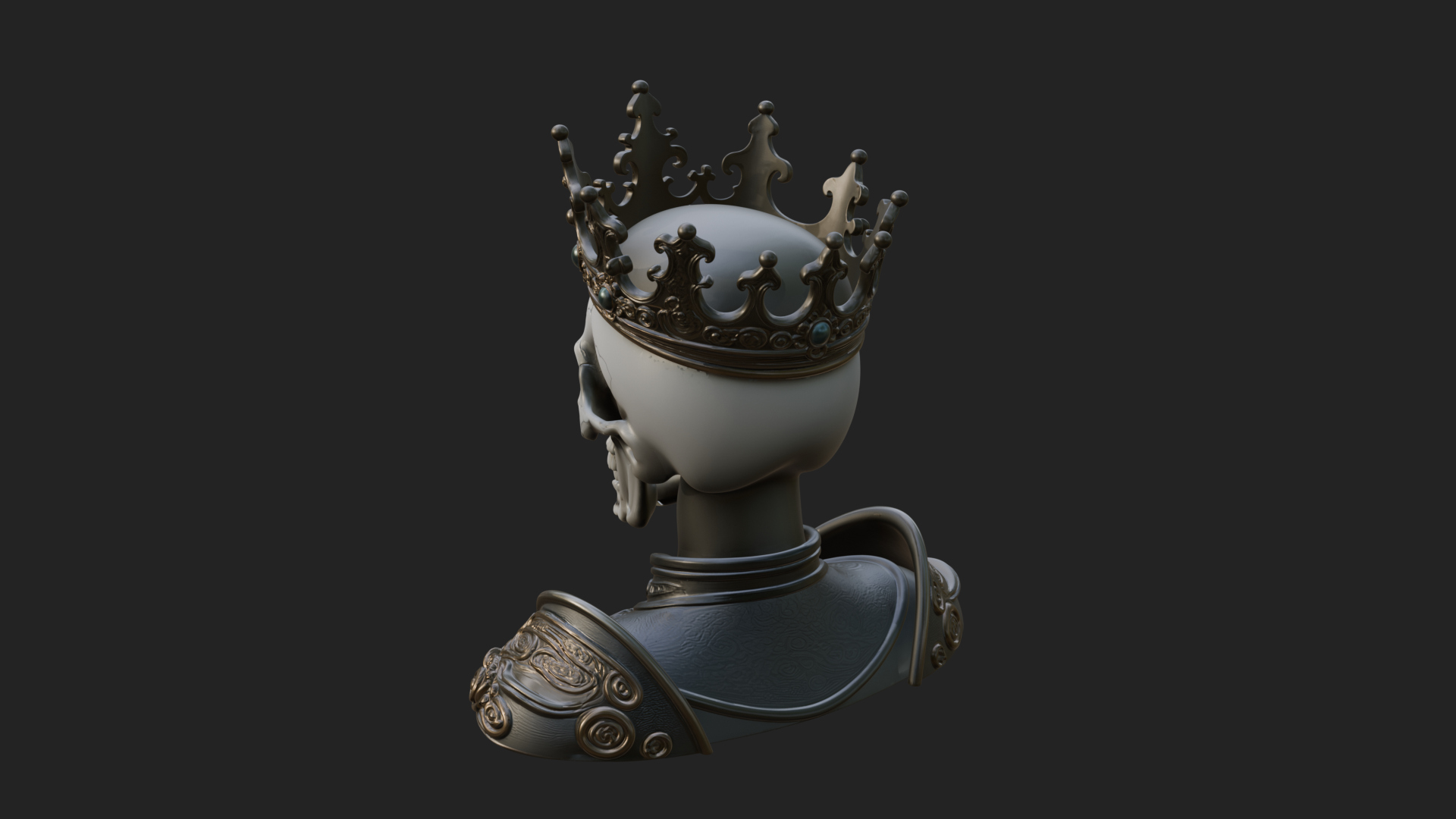 Crowned Skeleton King Bust Statue Design 13 3D Print 3D Model