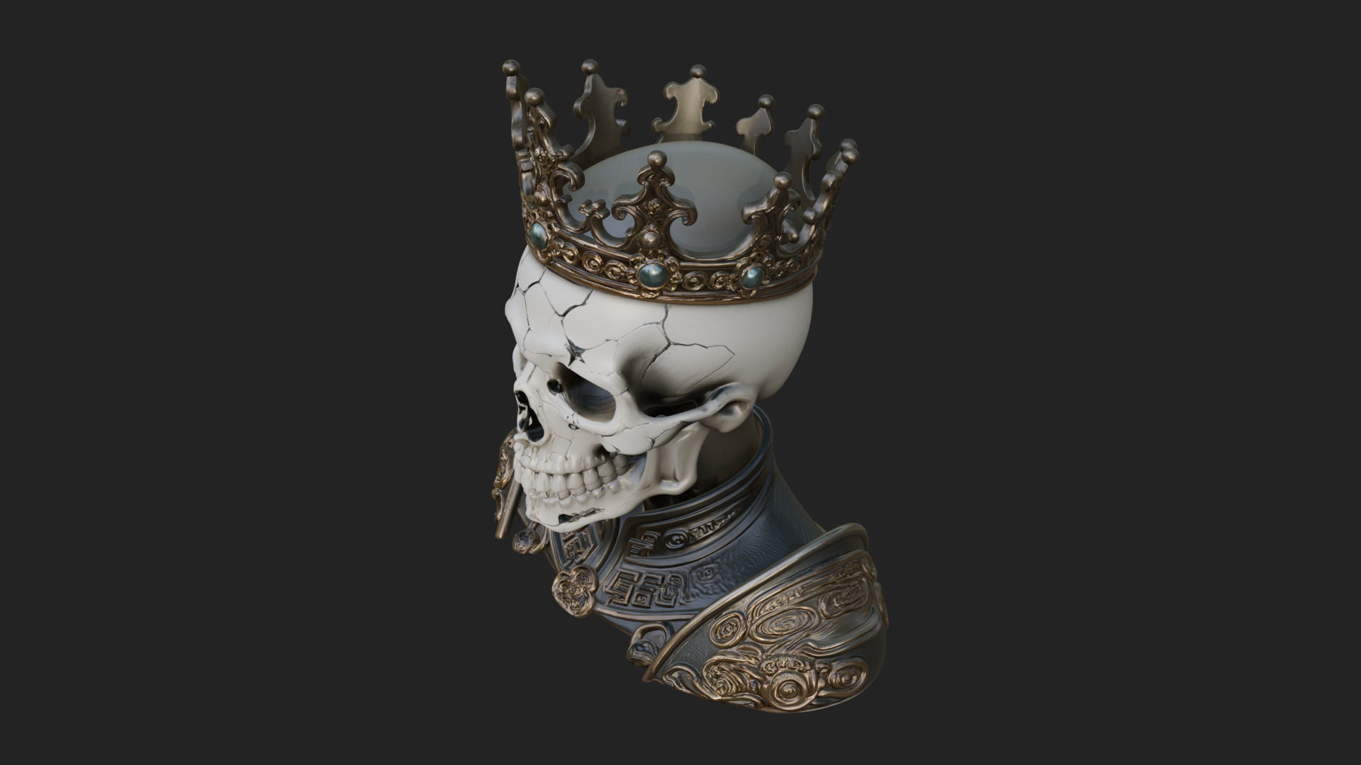Crowned Skeleton King Bust Statue Design 13 3D Print 3D Model