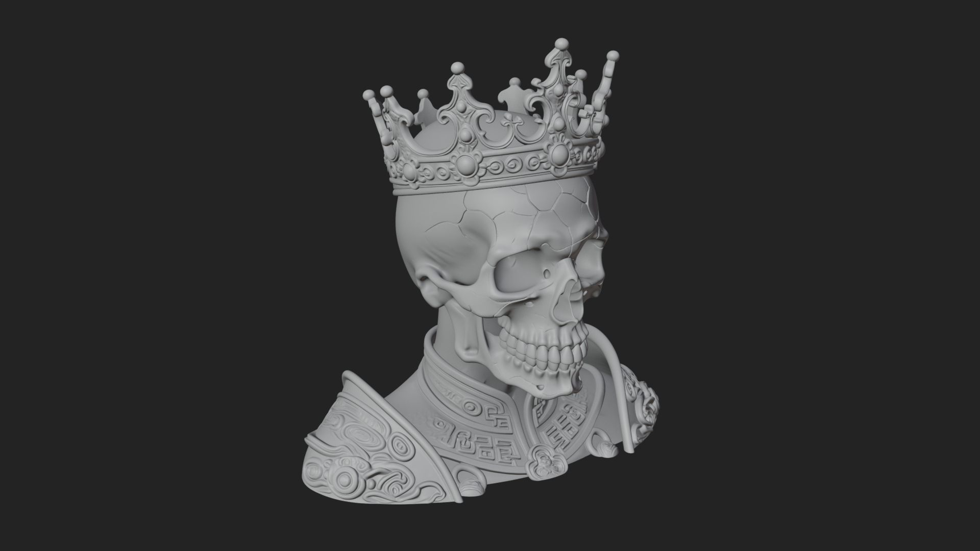 Crowned Skeleton King Bust Statue Design 13 3D Print 3D Model