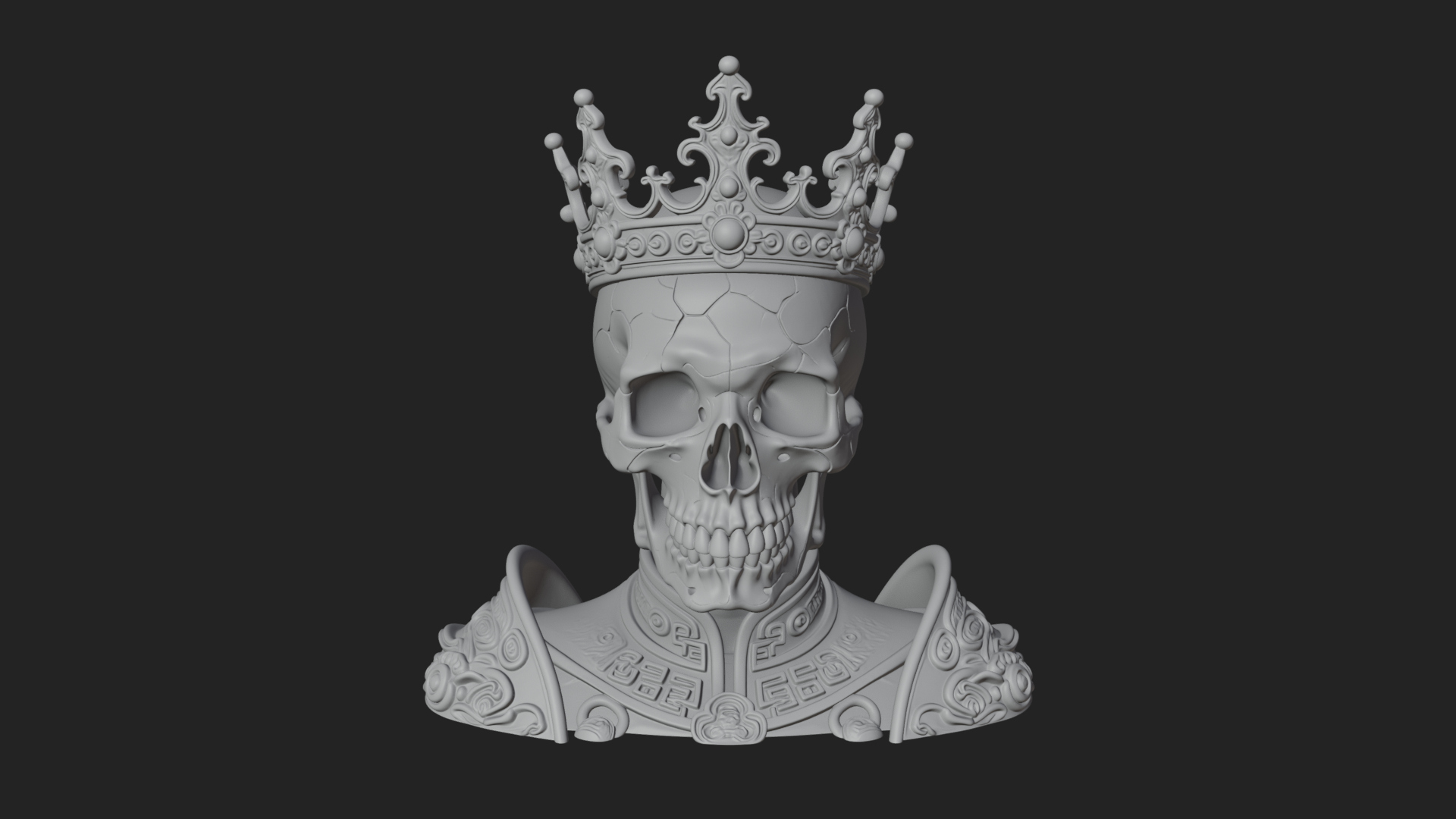 Crowned Skeleton King Bust Statue Design 13 3D Print 3D Model