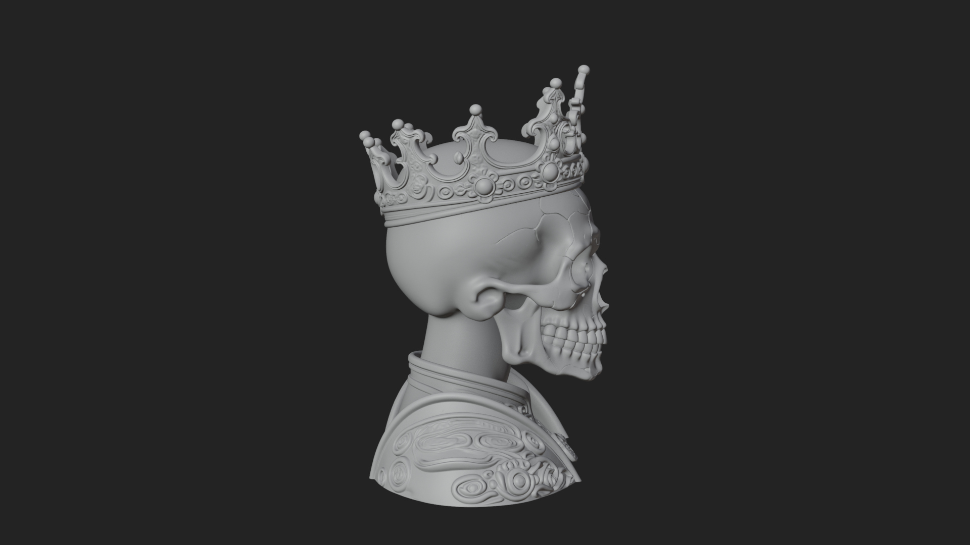 Crowned Skeleton King Bust Statue Design 13 3D Print 3D Model