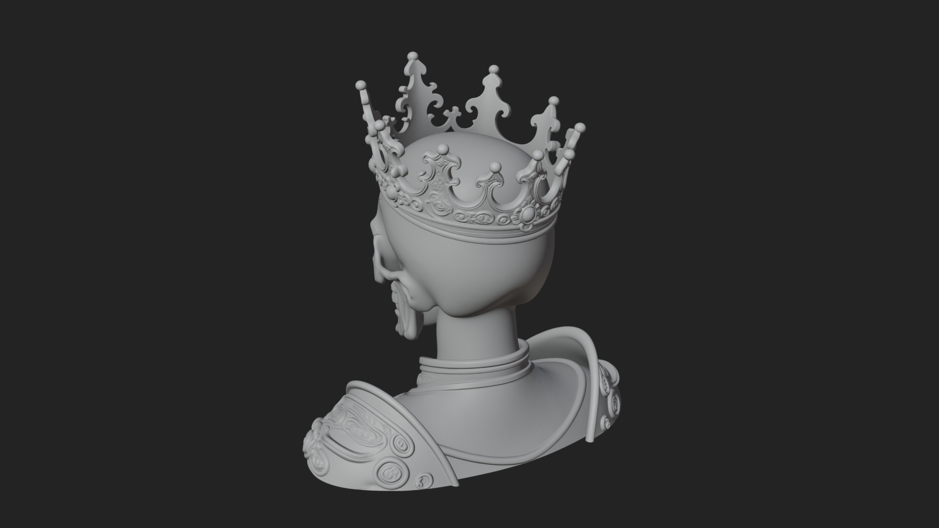 Crowned Skeleton King Bust Statue Design 13 3D Print 3D Model