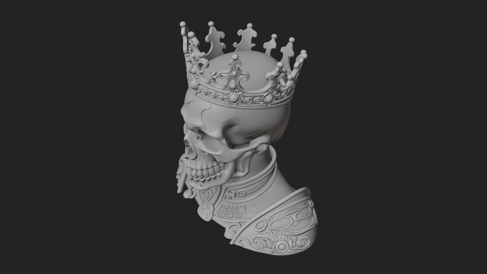 Crowned Skeleton King Bust Statue Design 13 3D Print 3D Model
