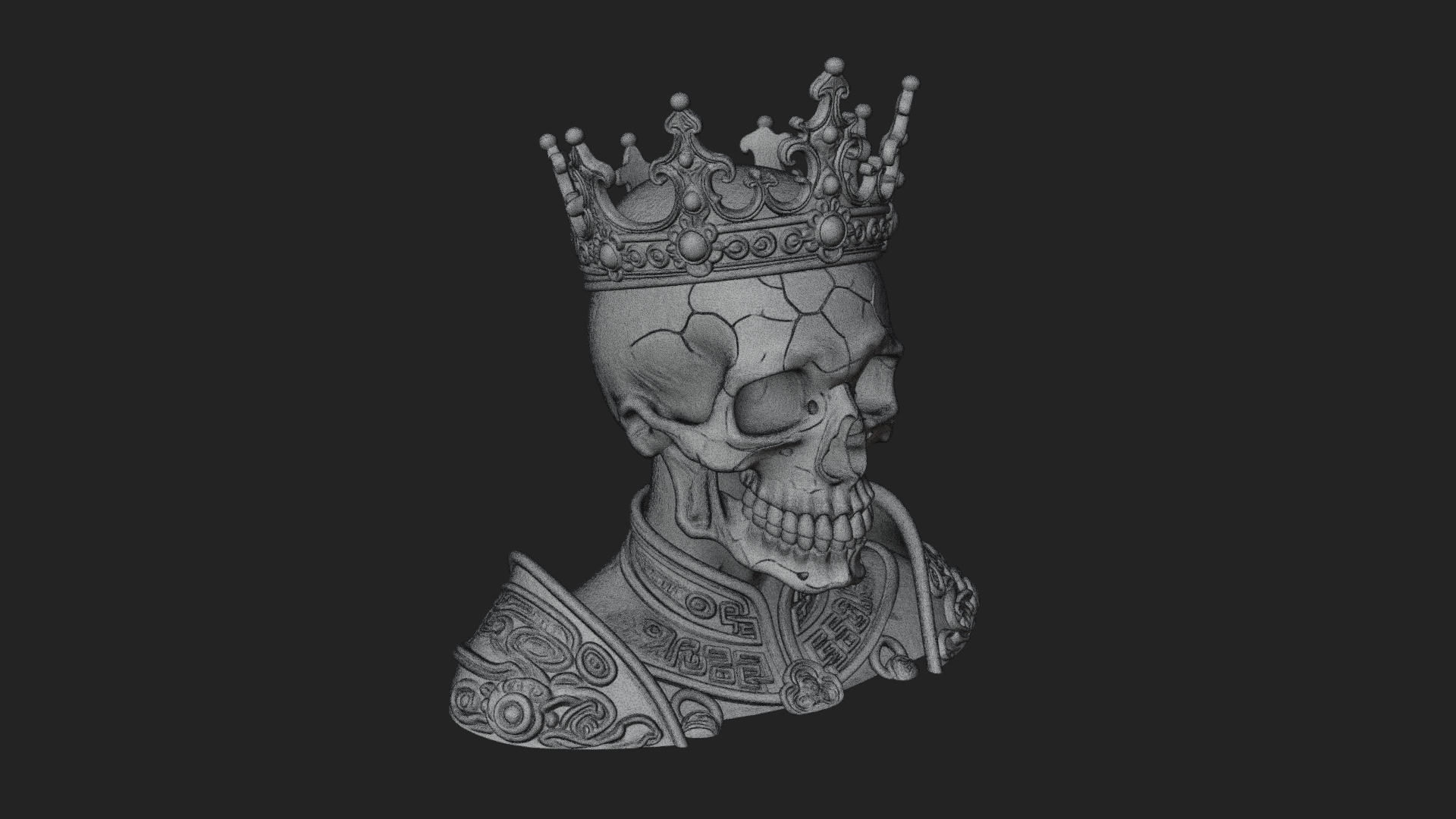 Crowned Skeleton King Bust Statue Design 13 3D Print 3D Model
