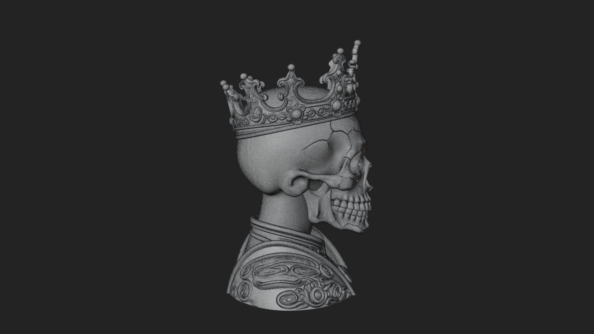 Crowned Skeleton King Bust Statue Design 13 3D Print 3D Model