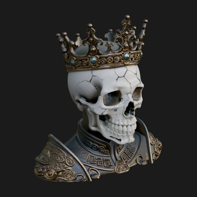 Crowned Skeleton King Bust Statue Design 13 3D Print