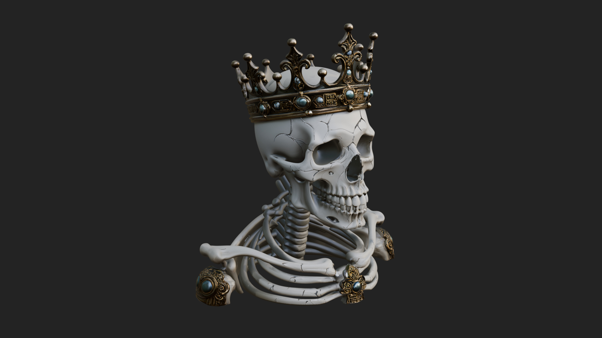 Crowned Skeleton King Bust Statue Design 14 3D Print 3D Model