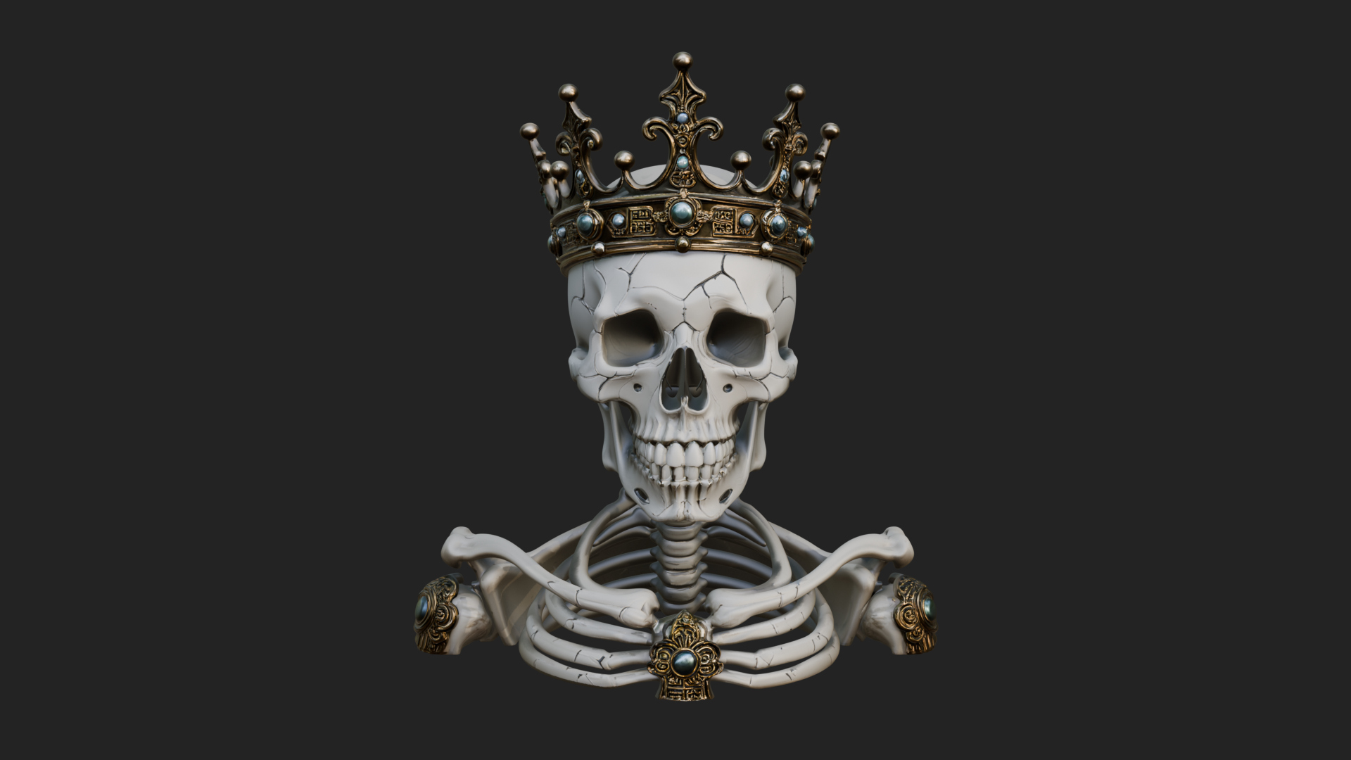 Crowned Skeleton King Bust Statue Design 14 3D Print 3D Model