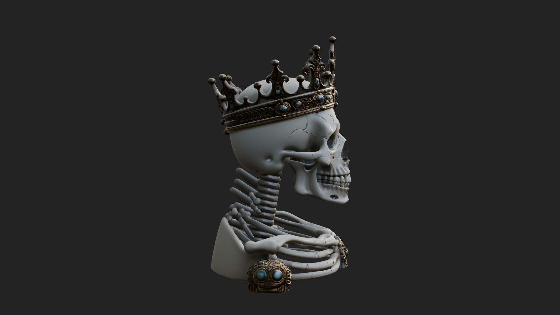 Crowned Skeleton King Bust Statue Design 14 3D Print 3D Model