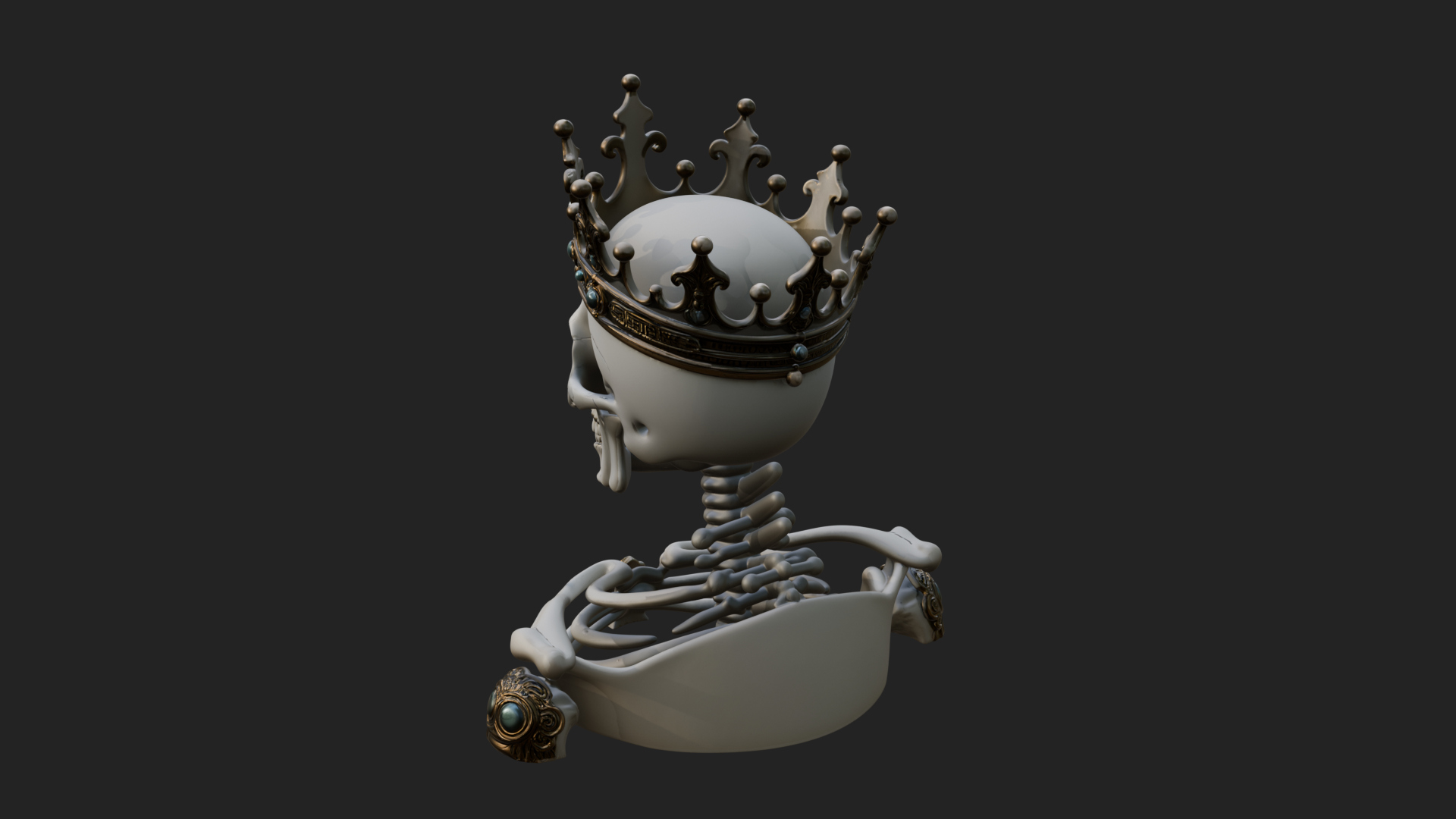 Crowned Skeleton King Bust Statue Design 14 3D Print 3D Model