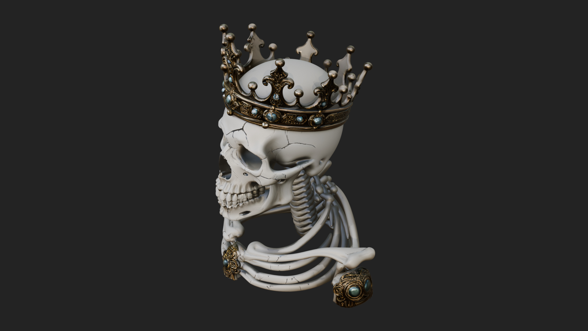 Crowned Skeleton King Bust Statue Design 14 3D Print 3D Model