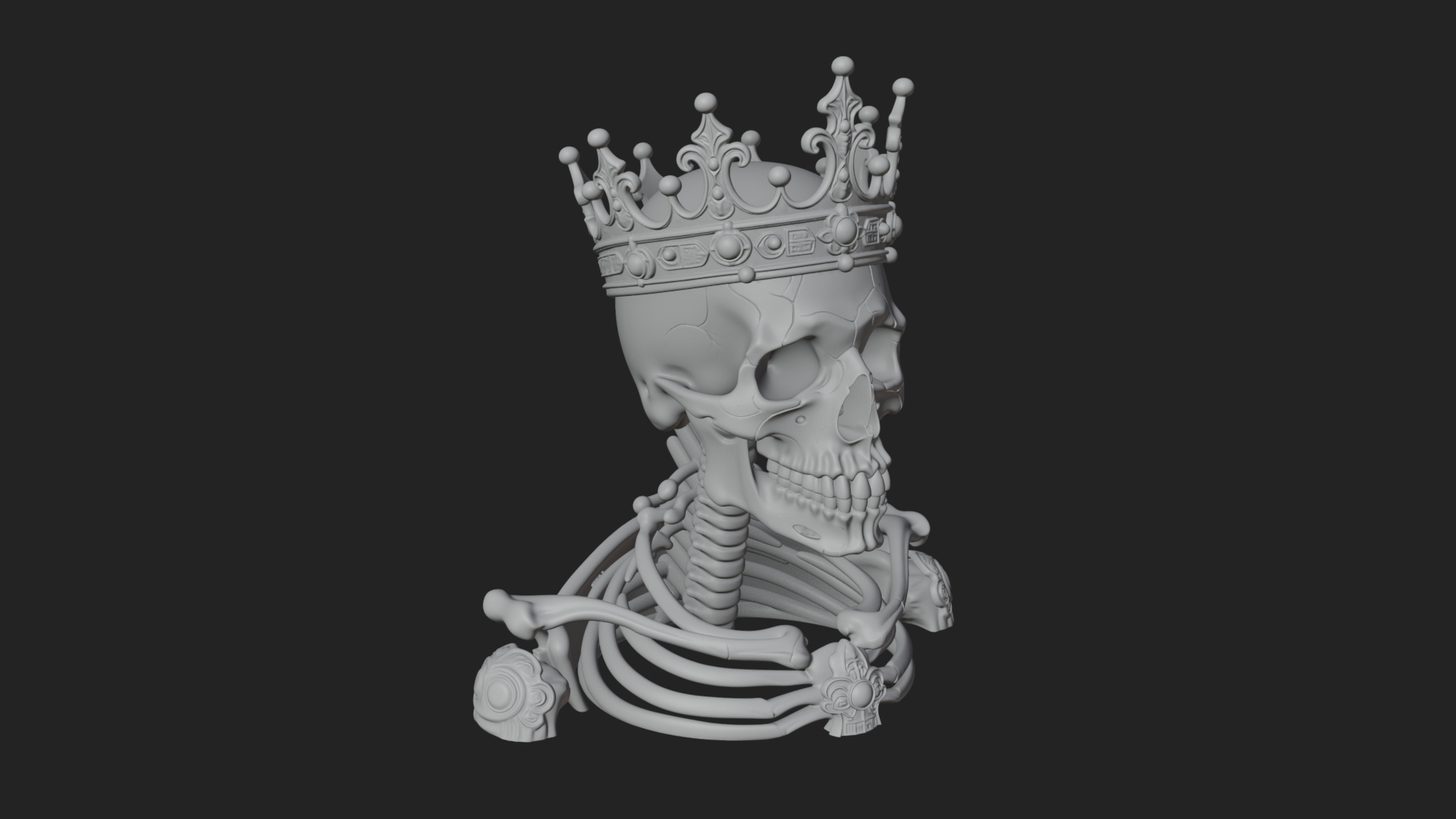 Crowned Skeleton King Bust Statue Design 14 3D Print 3D Model