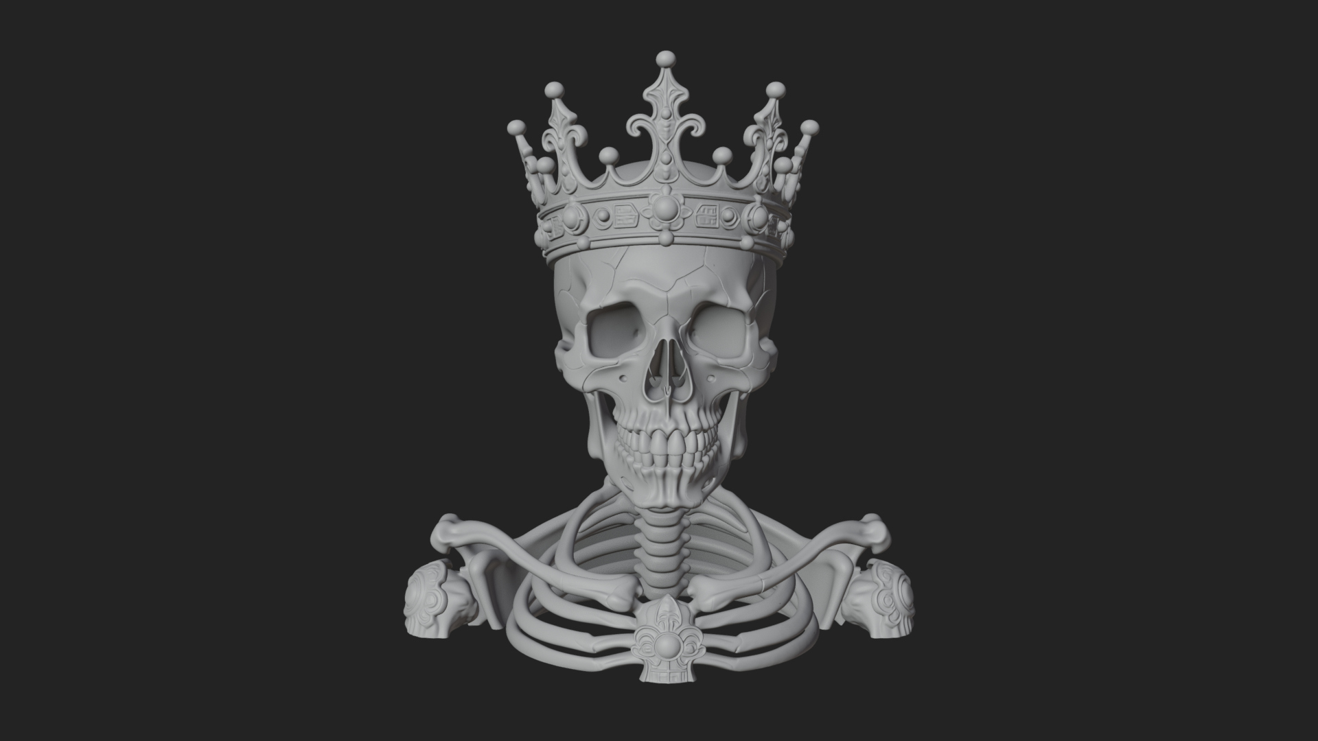 Crowned Skeleton King Bust Statue Design 14 3D Print 3D Model