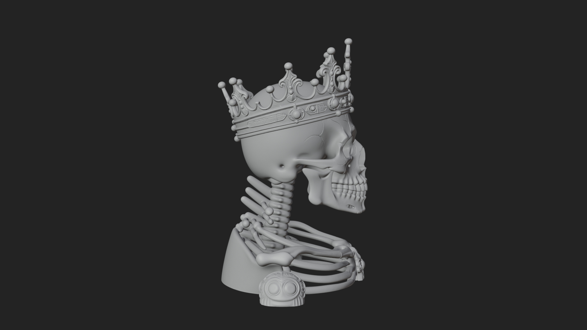 Crowned Skeleton King Bust Statue Design 14 3D Print 3D Model