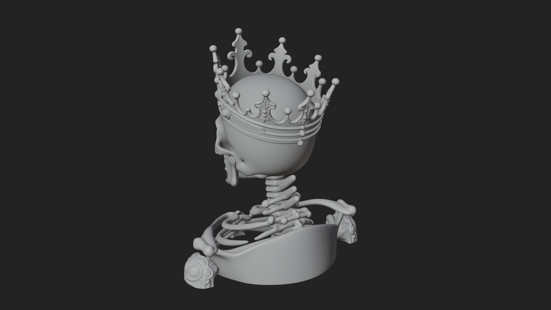 Crowned Skeleton King Bust Statue Design 14 3D Print 3D Model