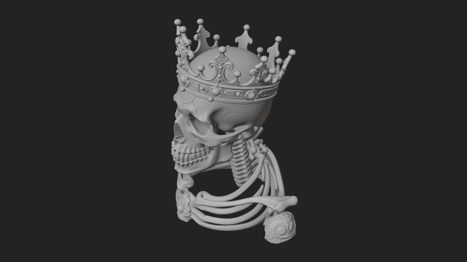 Crowned Skeleton King Bust Statue Design 14 3D Print 3D Model