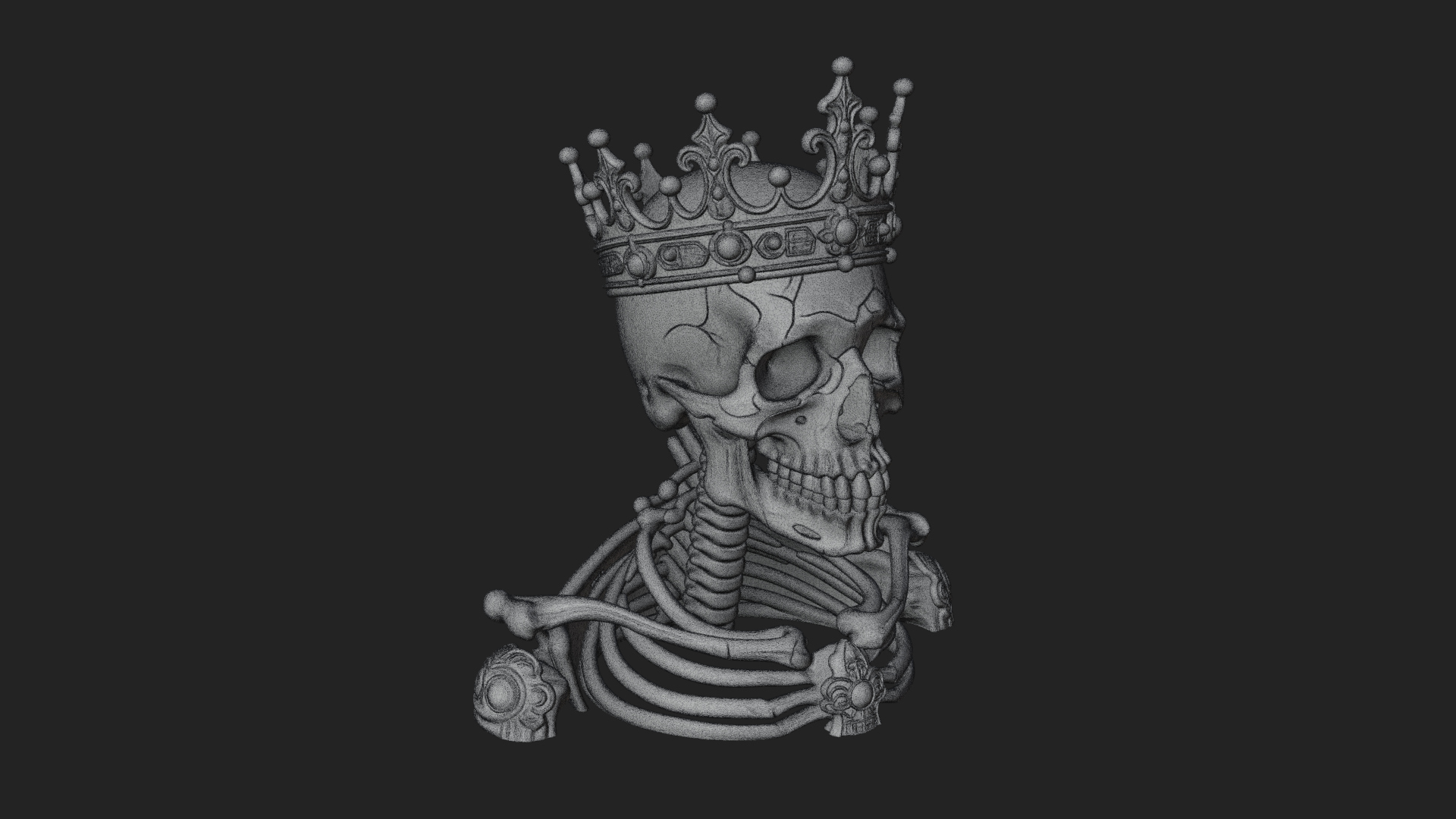 Crowned Skeleton King Bust Statue Design 14 3D Print 3D Model