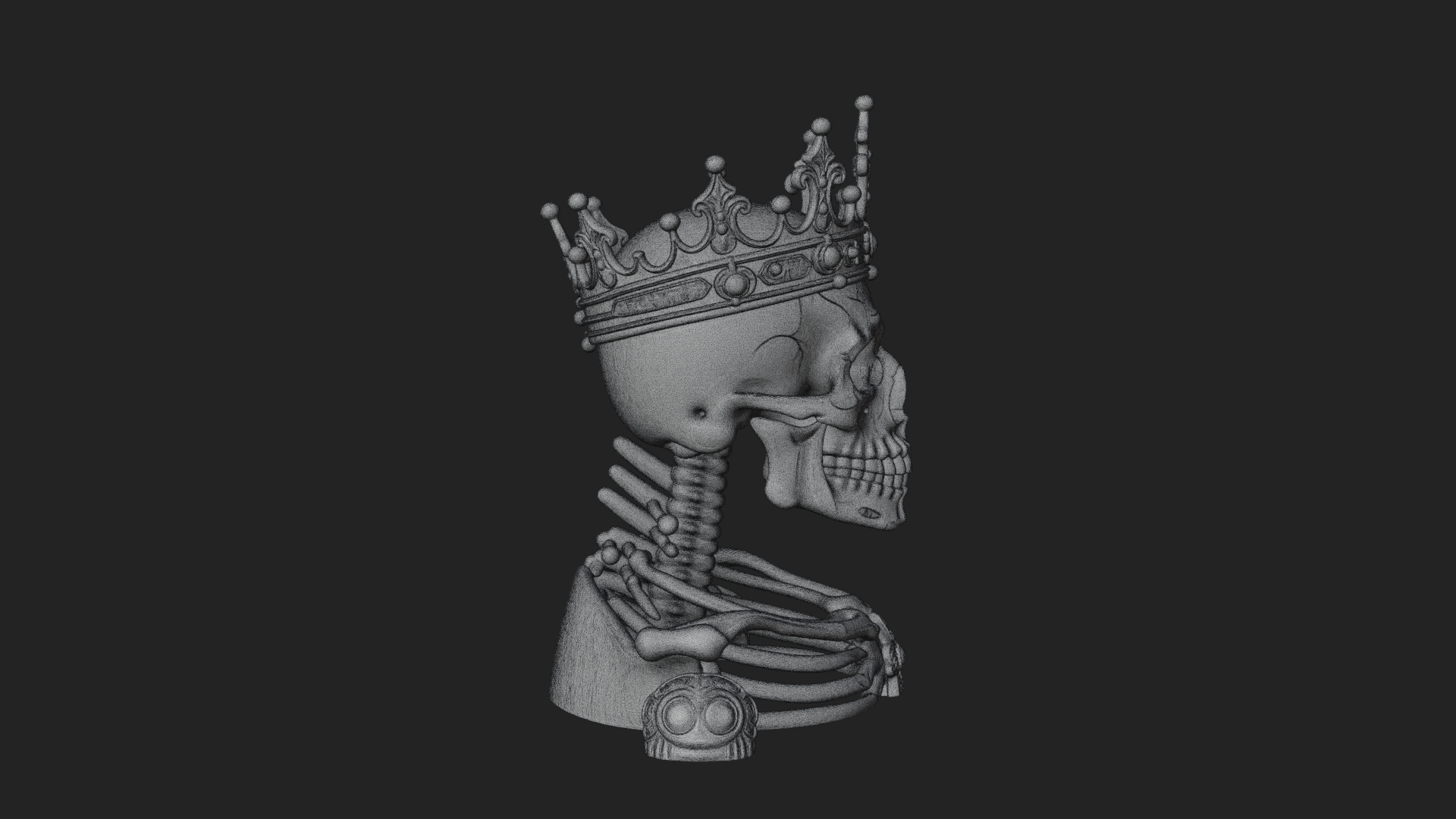 Crowned Skeleton King Bust Statue Design 14 3D Print 3D Model