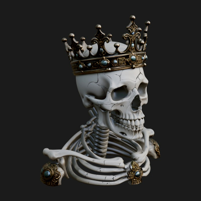 Crowned Skeleton King Bust Statue Design 14 3D Print