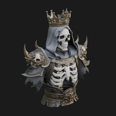Crowned Skeleton King Bust Statue Design 5 3D Print Model