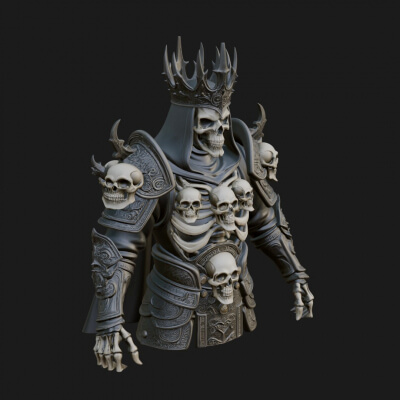 Crowned Skeleton King Bust Statue Design 6 3D Print Model