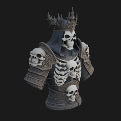 Crowned Skeleton King Bust Statue Design 7 3D Print Model